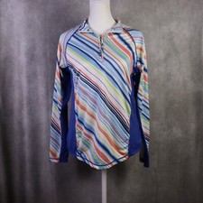 San Soleil Top Women S White Multicolor Stripes 1/4 Zip Long Sleeve Golf UPF 50