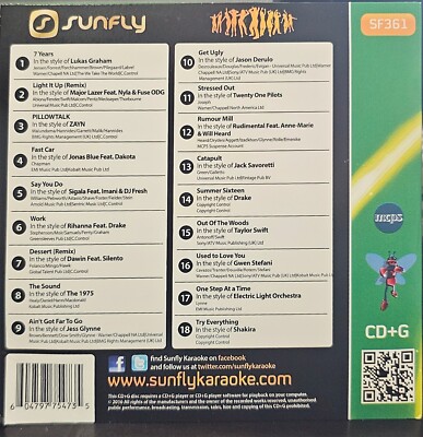 SF361      SUNFLY KARAOKE CDG VERY RARE, NOT SOLD IN THE USA  LOT UK
