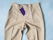  1490 RALPH LAUREN PURPLE LABEL 100 SILK WOMENS FLAT-FRONT WORK BEIGE PANT Sz:4