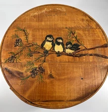 LRG Antique WOOD Box SIGNED Pantry Shaker 15" Primitive Folk Art birds