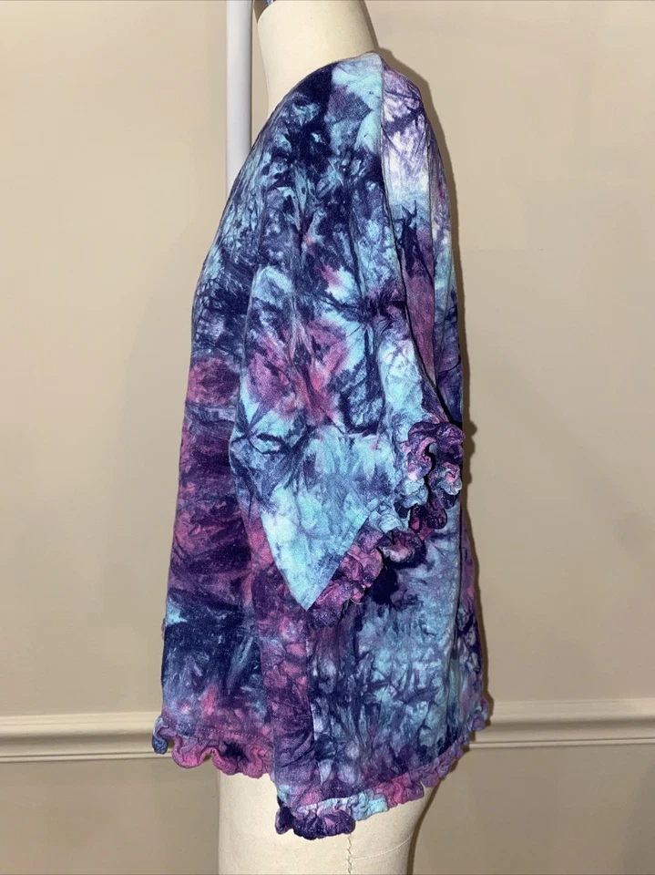 C&C California Tie Dye Top XL Blue Pink Linen Dolman Sleeve Surfer Beach Bum - Image 3 of 4