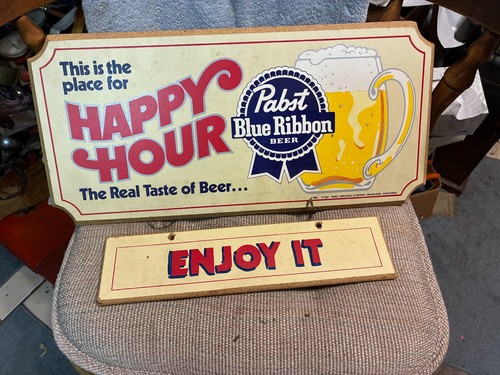 Vintage Pabst Blue Ribbon PBR Happy Hour Open Close Enjoy It Beer Sign 1984 - Picture 3 of 5