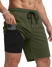 Mens Swim Trunks with Compression Liner Quick Dry 7 Inch Bathing Suit Beach Shor