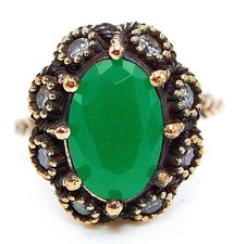 Ottoman Empire Style 3CT Treated Emerald 925 Sterling Silver Ring Sz 7.5 HB1-7