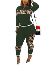 Jogging Suits for Women 2 Piece Set Leopard Print Long Sleeve Pullover Top an...