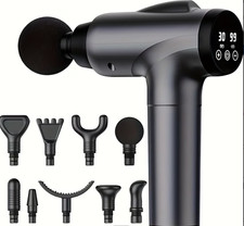 Deep Tissue Massage Gun Electric Handheld Muscle Massager 8 Heads Grey LCD