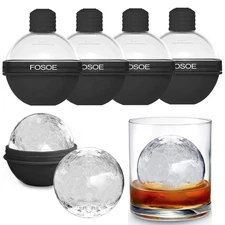 Silicone Ice Molds for Whiskey - Set of 4 Round Makers with Lids for Cocktail...