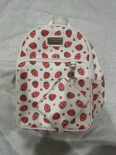 Madden Girl Girls Strawberry Print Mini Backpack White/Red Faux Leather Zip