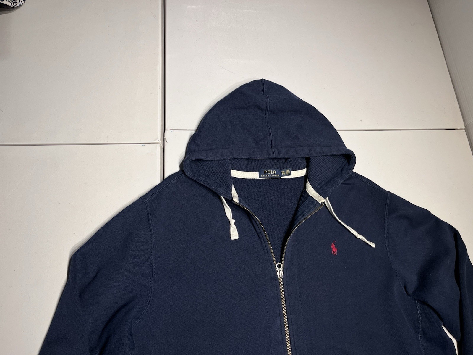 Polo Ralph Lauren felpa con cappuccio uomo XXL blu rosso pony pesante full zip felpa