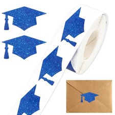 600 Pcs Blue Graduation Cap Stickers Holographic Graduation Hat Sealing Labels..