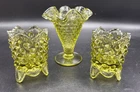 VTG Lot Of 3 Fenton Hobnail Glass  Mini Vase Toothpick Holders Green