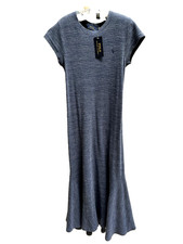 NWT Polo Ralph Lauren Women  Maxi Dress Stretchy rib knit t-shirt style blue S/M
