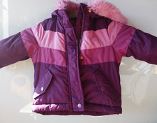 Oshkosh B'gosh Colorblock Puffer Coat Jacket Hood Pink Stripe Size 12m EUC