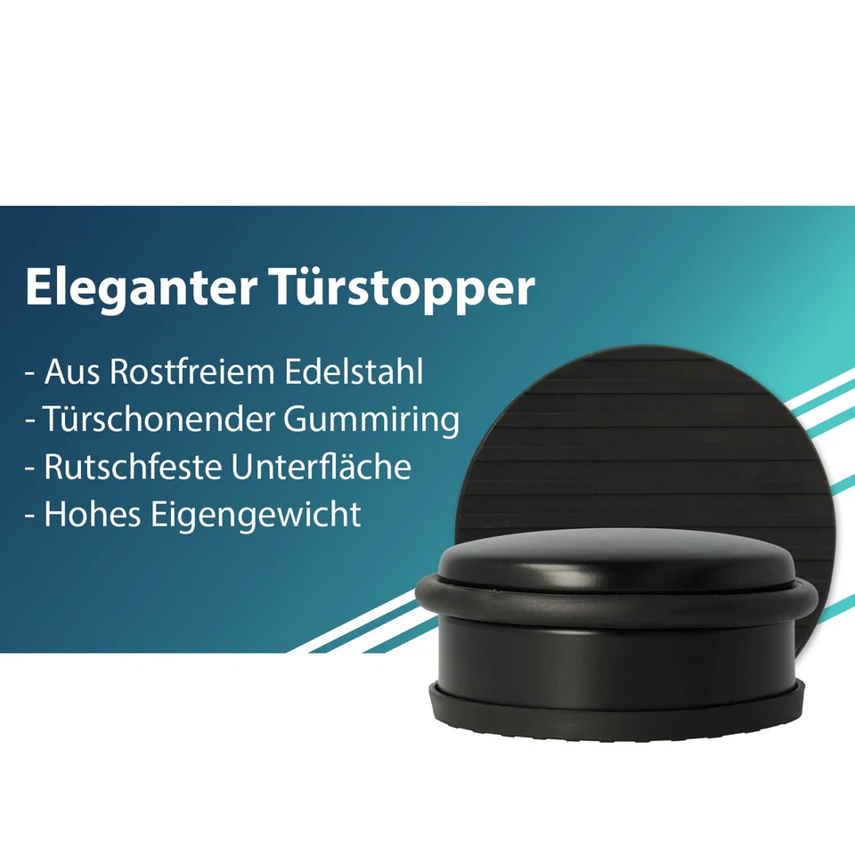 Westcott Türstopper Edelstahl rund Schwarz 4er, 1,2kg Eigengewicht, rutschfest - Bild 2 von 4