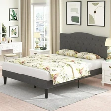 VECELO UPHOLSTERED PLATFORM BED FRAME WITH ADJUSTABLE HEADBOARD, QUEEN - GRAY