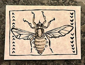 ACEO Original 2.5x3.5 Ink Drawing Signed Insect on Cardstock