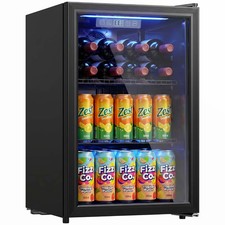 70L Drinks Fridge 70 Can Beer Cooler Under Counter LED Glass Door Black