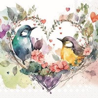 20 Servietten Loving Birds Verliebte VöGel Herz BlüTen BläTter Pastell 33X33Cm