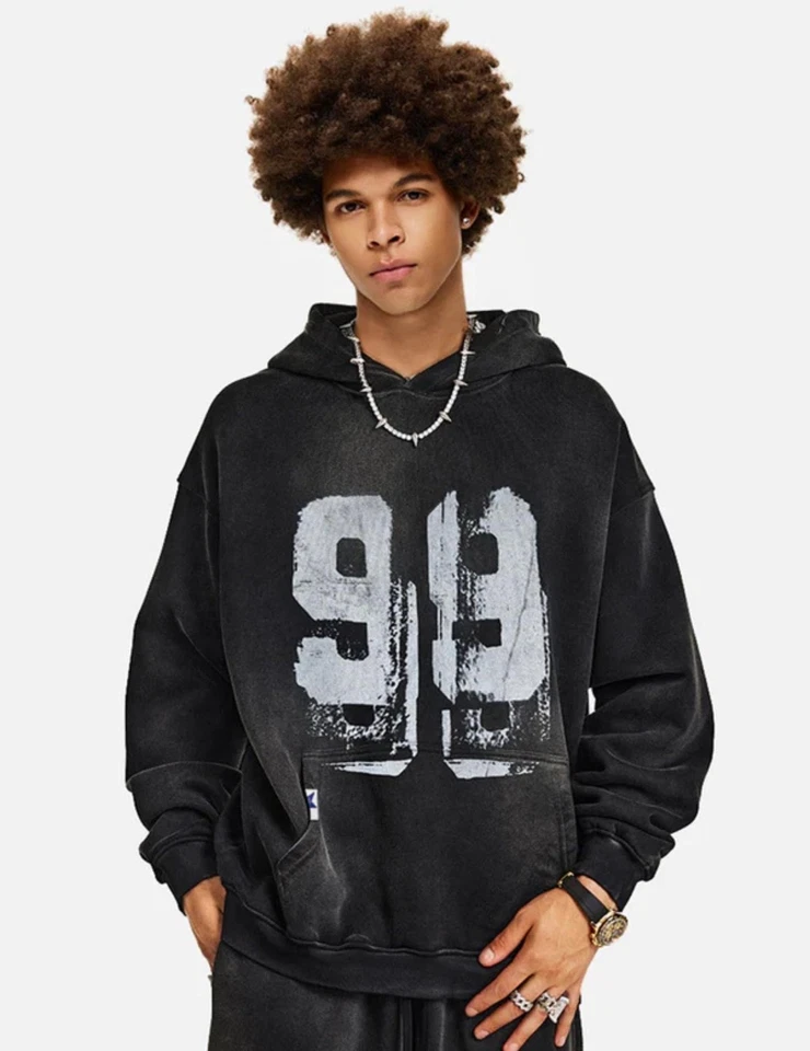 Moletom pulôver masculino grafite com capuz Y2K streetwear unissex tamanho grande 99 P... - Imagem 3 de 4