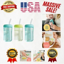 Squeezable 7oz Toddler Cups with Silicone Straw - Spill-Proof Training Set of 3