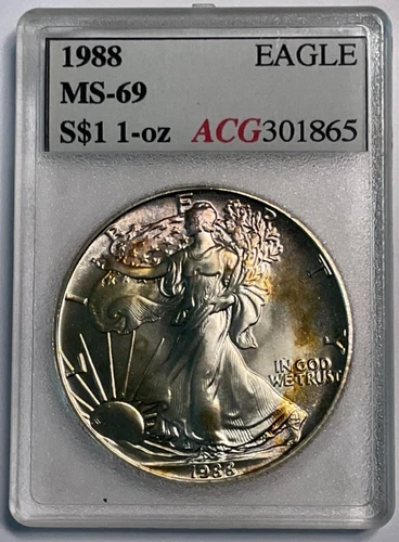 1988 $1 American Silver Eagle 1oz .999 Fine Silver Coin in Accugrade Holder