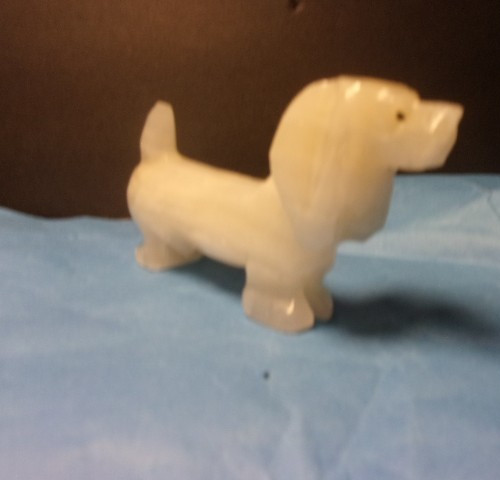 Hand Carved Onyx Stone Dog Dachshund  Figurine 5." length/ Could Be Basset Hound