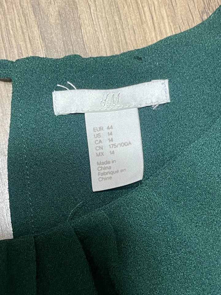 Vestido H&M, Para Mujer Talla 14, Verde, Vestido Manga Corta Cremallera Espalda Funda Foto 3 de 4