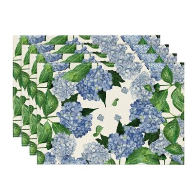 Watercolor Hydrangea Placemats for Dining Table, 12 x 18 Inch