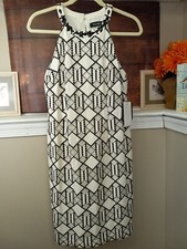 Nine West Ivory/black Geometric Sleeveless Beaded Neck Dress Size 4