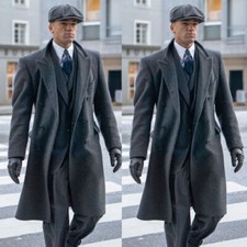 Gray Cashmere Men's Long Overcoat British Style Business Formal Outerwear Coats