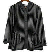 Habitat Women's Button Hood Striped Long Sleeve Jacket Pockets Stretch Medium