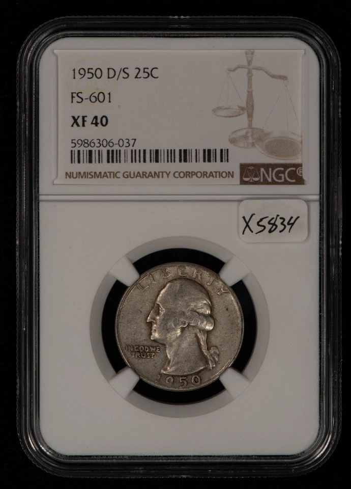1950-D/S 25c Silver Washington Quarter - RPM FS-601 - NGC XF 40 - SKU-X5834 - Image 2 of 4