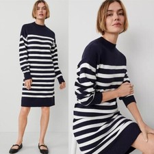 NWT ANN TAYLOR $149 Weekend Collection Striped Sweater Dress Navy/White Size M