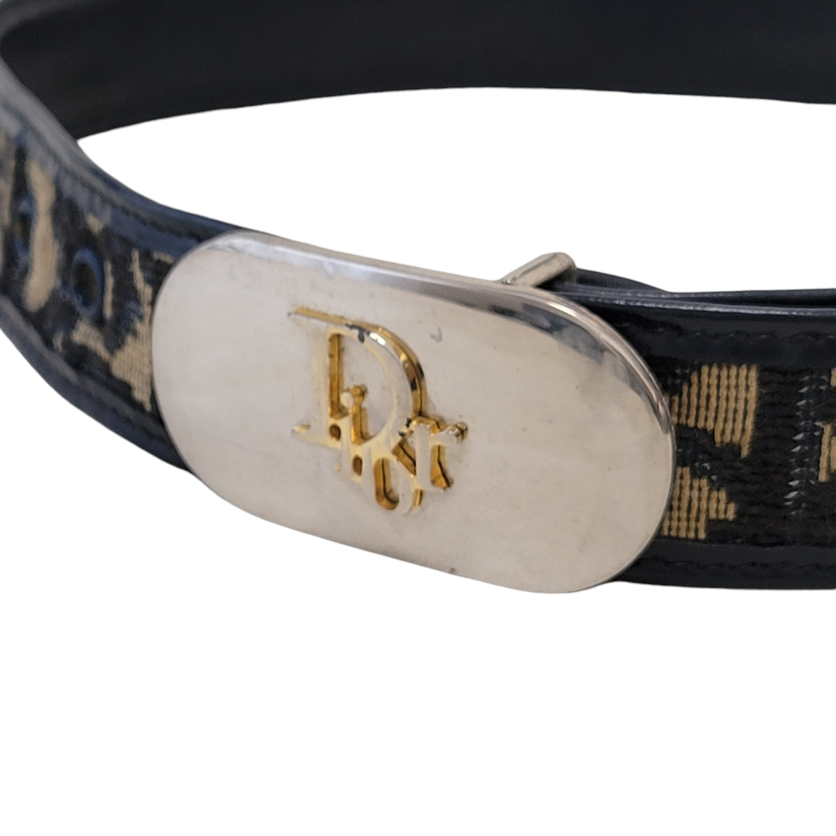 Dior Belt Trotter Jacquard Navy Vintage Dior Trotter Oblique Logo Belt Navy Cloth Leather Gold Buckle main image 4