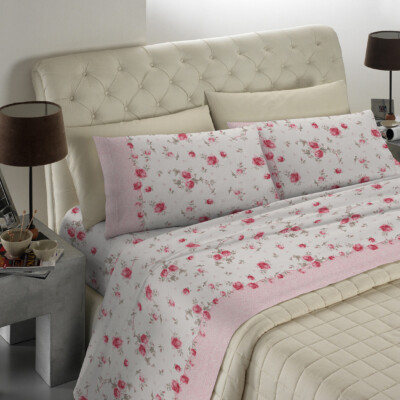 Drap plat coton satin 300 fils broderie point de croix lit 180/200 cm