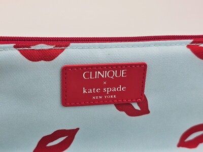Clinique Kate Spade Light Blue Red Lips Kiss Print Makeup Cosmetic