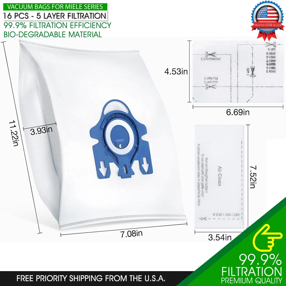 16X Vacuum Dust Bags Set for Miele Filter Replacement FJM GN S2 S5 S8 C1 C2 C3 - Image 3 of 4