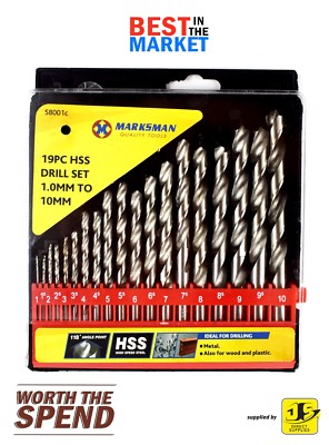 19-TEILIGES BOHRER-SET, 1 MM - 10 MM HSS BOHRER METALL HOLZ KUNSTSTOFF BOHREN