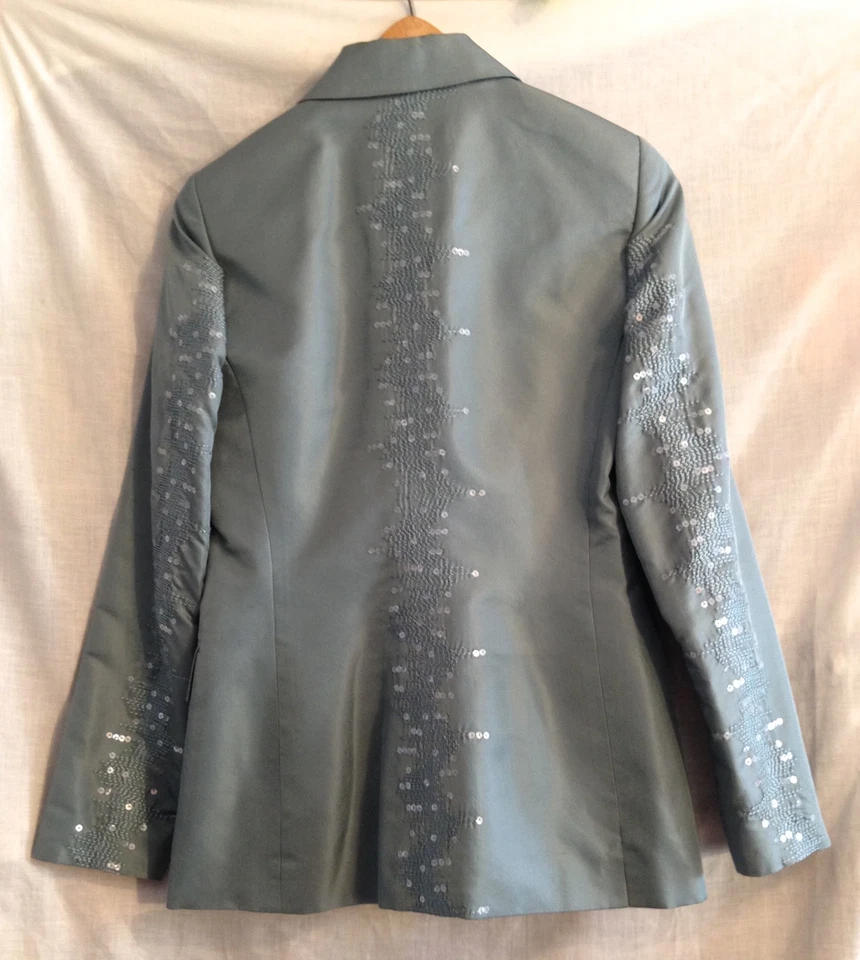 Blazer MAGASCHONI prata azul noite jaqueta lantejoulas de seda aço azul tamanho 0 novo com etiquetas - Imagem 3 de 4