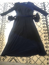 Ralph Lauren Dress Navy Black Color Block Size 2 Stretchy Fabric Waist Tie C2