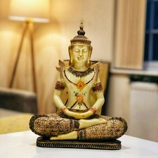 Gold Tone Meditation Buddha Statue 33cm – Resin Home Décor Ornament