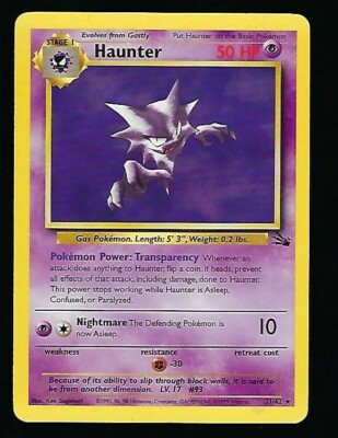 Haunter 21/62 - 1999 Fossil Set Pokemon Card - Rare Non Holo - NM