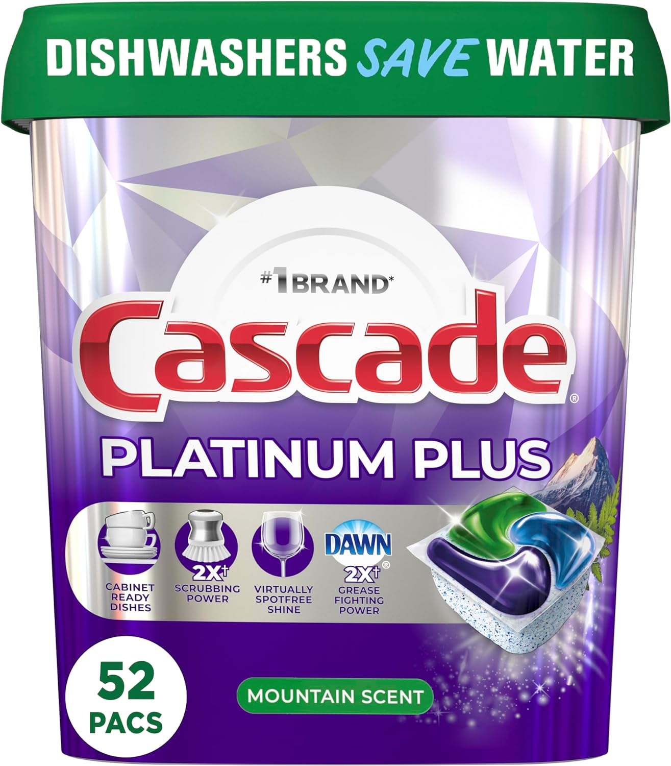 Platinum plus Actionpacs Dishwasher Detergent Pods, Mountain, 52 Count