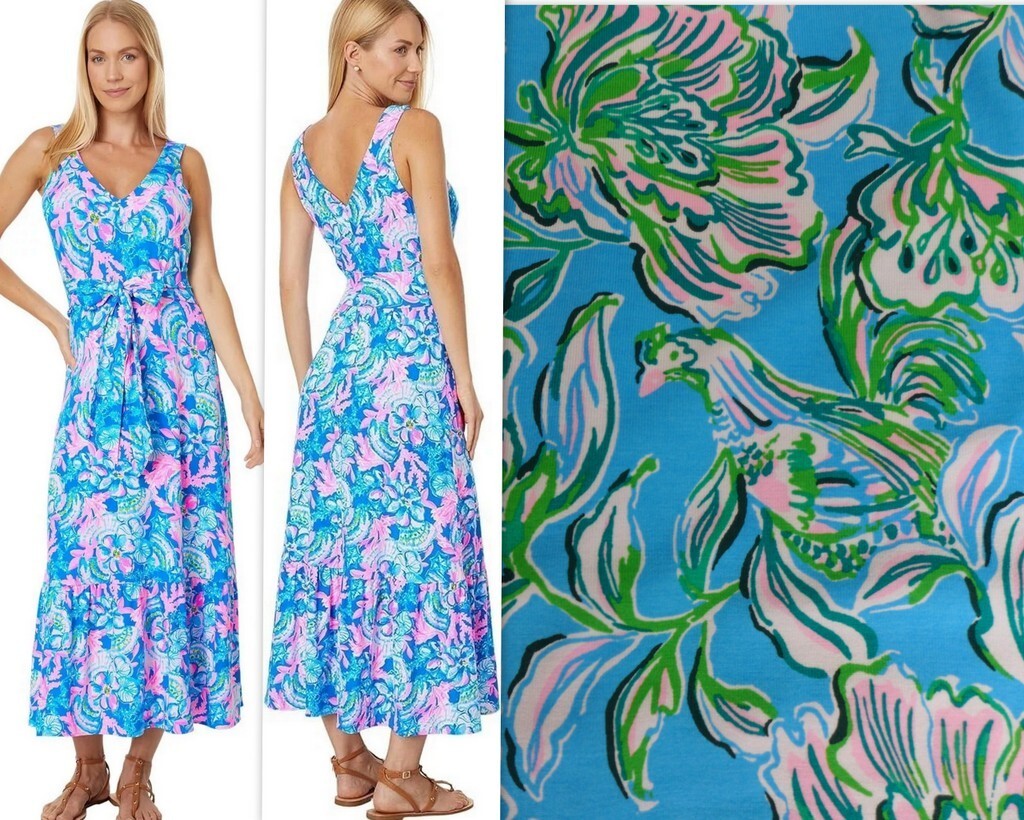 LILLY PULITZER Size L Madsen V-neck Belted Midi Dress Cumulus Blue Chick  Magnet | eBay