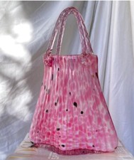 Art Glass Purse Pink and Black Decor Handbag Vase/Planter Murano  Hand Blown