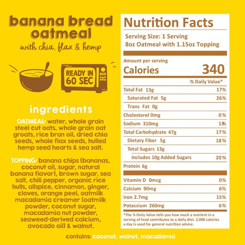 Instant Oatmeal, Banana Bread, Steel Cut Oats, Shelf-Stable, 9.12 oz Packet - Picture 3 of 6