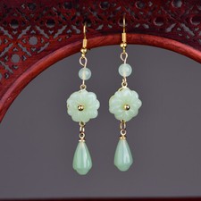 Green Jade Flower Earrings Women Jewelry Natural Gift Amulet Stone 925 Silver