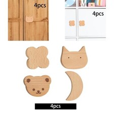 4Pcs Wooden Cabinet Knobs Lovely Wood Dresser Knobs for Nursery Door Kitchen