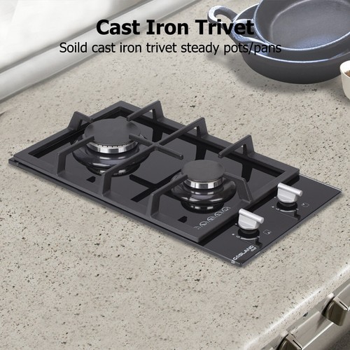 Gasland 30cm Gas Cooktop 2 Burner Heavy Duty Glass Cook Top Stove NG LPG Kitchen - Picture 8 of 12