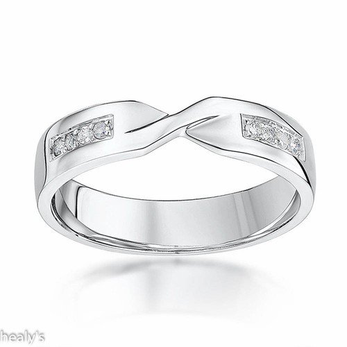 9ct White Gold Diamond Set 4mm Twist Crossover Ring - Wedding Band - Hallmarked - Picture 2 of 2